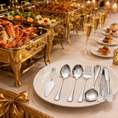 12-Pc Silver Serving Utensils Set, Serving Spoons for Buffet