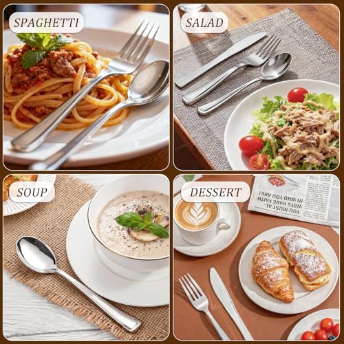 WDF 500PCS Silver Plastic Silverware - Plastic Silver Utensils - 250 Forks 125 Spoons 125 Knives - Heavy Duty Disposable Silverware Sets for Party/Baby Shower/Wedding