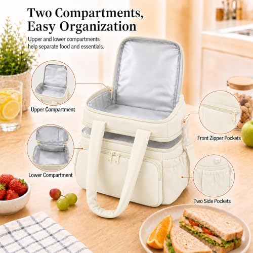 Lunch Bag for Women Large Insulated Lunch Box Double Deck Puffer Lunch Tote