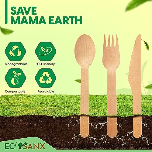120 PCs Disposable Wooden Cutlery set, 6.3" Splinter Free