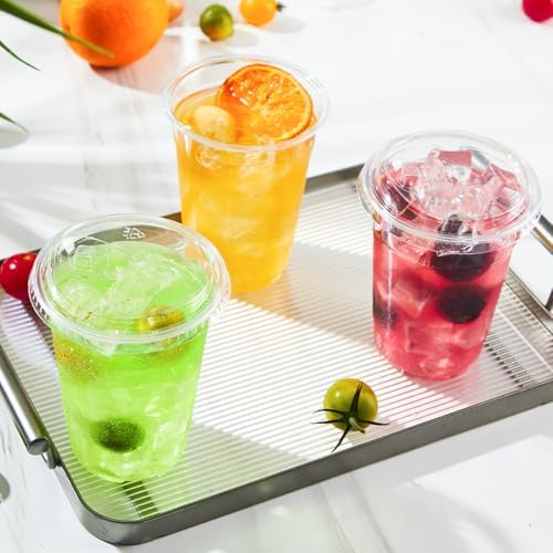 BYSNOW 100 Pack 16 oz Clear Plastic Cups with Sip Lids, Iced Coffee Cups
