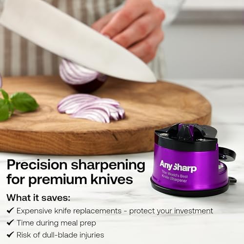 AnySharp – Pro – Easy to Use, Hands Free Knife Sharpener - Purple (UV)