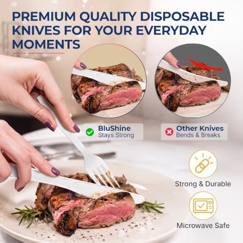 BluShine Extra Heavy Duty Plastic Knives, Disposable Bulk Cutlery