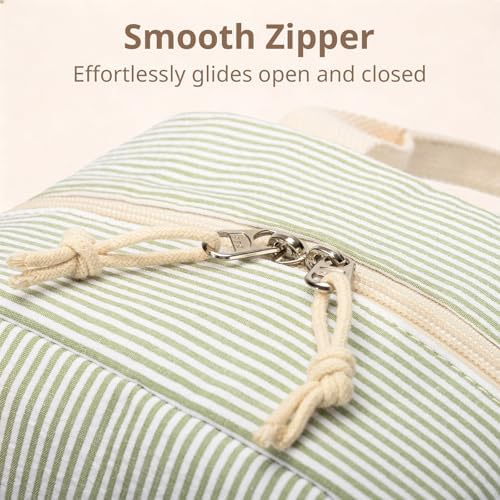 LOVELYWIND Lunch Box for Women, Insulated Lunch Bag, Green Stripe Tote