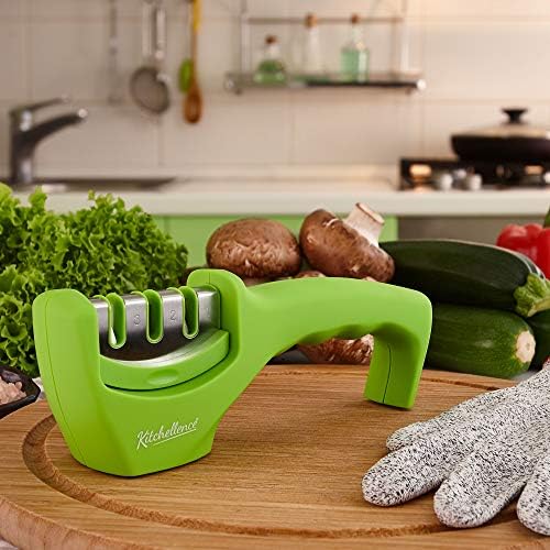 4-in-1 Kitchen Knife Accessories: 3-Stage Knife Sharpener Helps Repair, Restore and Polish Blades and Cut-Resistant Glove