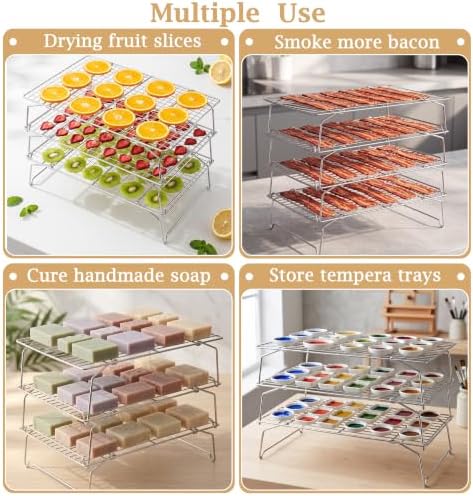 LIANYU Cooling Rack 15"x10", 3-Tier Stackable & Collapsible Cooling Racks