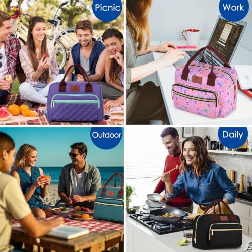 Insulated Lunch box for Women,Leakproof Quilted Thermal Lunch Bag, 14L Large Capacity Lunch Tote Bag Lightweight LunchBox Cooler for Work, School, Picnic or Travel with 2 Front Pocket-Butterfly