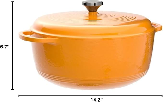 Lodge Essential Enamel Cast Iron Dutch Oven with Lid - Oven-Safe Enamel Cookware up to 500° F - Heat-Retaining Braising & Roasting Pot - Non-Toxic Cookware - 7.5 Quart, Apricot