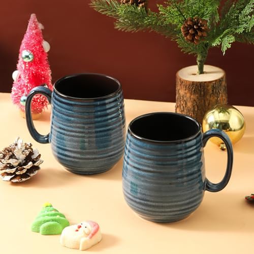 HASENSE Coffee Mugs Gift Set, 20 oz Ceramic Coffee Cups for Men and Women, Premium Large Tea Cups Gift Box with Coaster & Gold Spoon, Blue Couple Mugs for Wedding Holiday