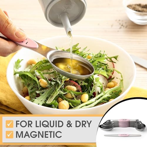 Spring Chef Stainless Steel 8 Magnetic Measuring Spoons Set, Pink Lemonade