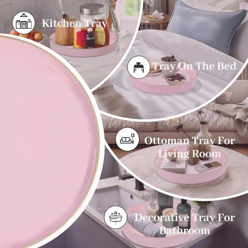 MAONAME 13" Pink Decorative Tray, Plastic Round Serving Tray with Handles