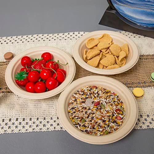 16 oz Compostable Paper Bowls 200pack, Heavy-Duty, Eco-Friendly, Bulk Pack, Disposable Bowls, Biodegradable Made of Sugar Cane Fibers, Hot or Cold Use(natural)