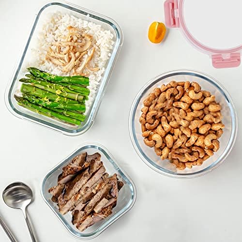 KOMUEE 30 Pieces Glass Food Storage Containers Set, Pink