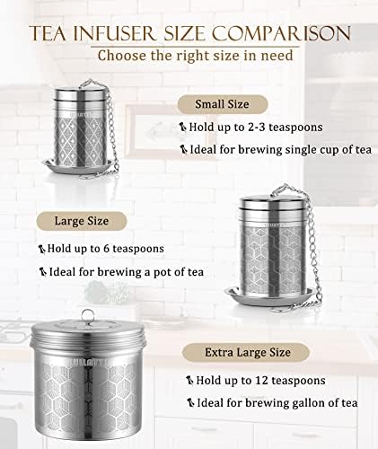(2+1)Pack 304 Steel Fine Mesh Tea Infusers for Loose Leaf Tea