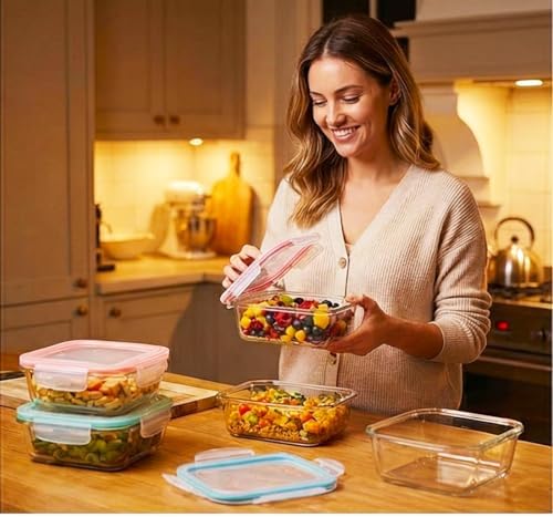 20 Pc Glass Food Storage Containers with Snap Lock Lids, Airtight & Leakproof, Bonus 2 Oven Silicone Gloves, Safe for Dishwasher, Oven, Microwave,Freezer, BPA Free