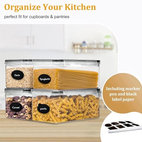 4pc 3.2L Large Airtight Plastic Canisters with Lids, Cups & Labels