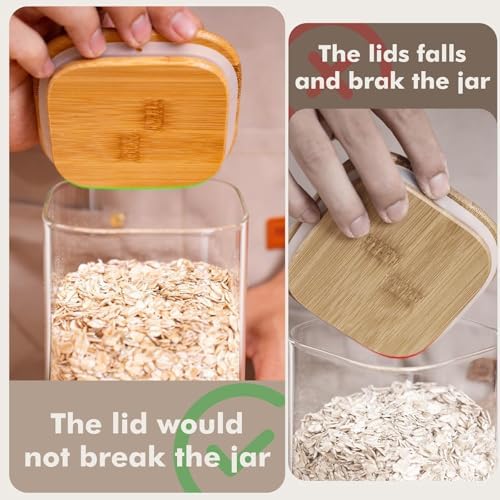 3.4Qt Large Glass Flour Cereal Storage Container with Bamboo Lid