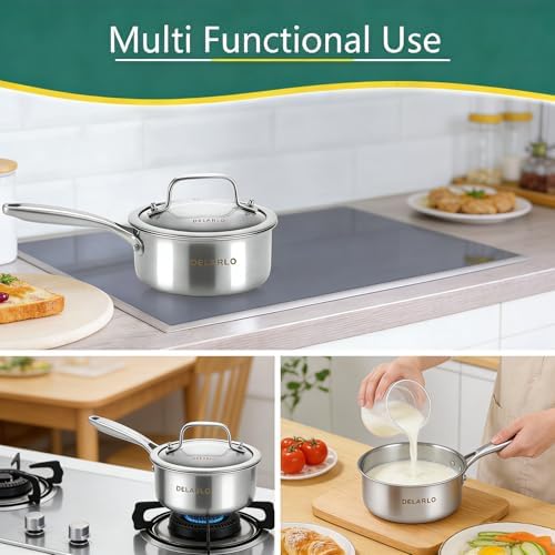 DELARLO Full-body Clad Tri-ply Stainless Steel 1.5 Quart Saucepan with Lid