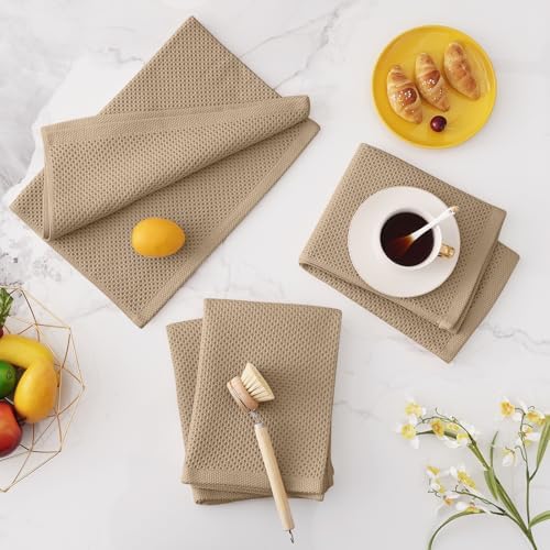 Homaxy 100% Cotton Oversized Waffle Weave Kitchen Towels 8-Pack, Tan