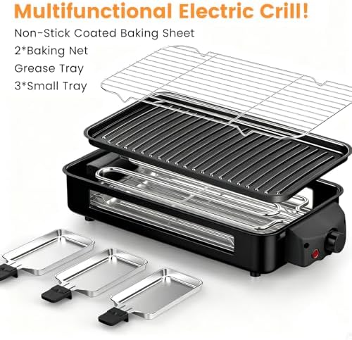 Electric Indoor Grill 1700W 2 in 1 Smokeless Griddle Grill Pan for Kitchen