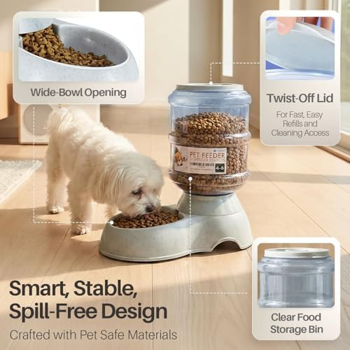 Flexzion Gravity Pet Feeder, Dog and Cat Food Dispenser, 1-Gallon Capacity