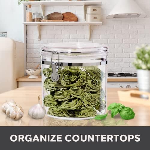 Oggi Jumbo Clear Canister with Clamp Lid, 150 oz - Airtight Food Storage Container, for Kitchen & Pantry Storage of Bulk, Dry Foods Including Pasta, Flour, Sugar, Coffee, Rice, Tea, Spices & Herbs