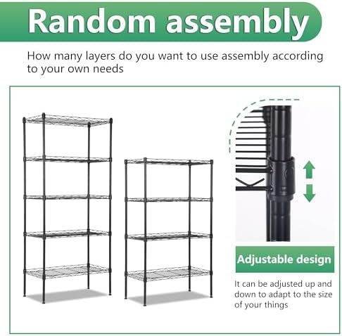 BestOffice | 5-Tier Wire Shelf | 22" x 12" x 48" | Black