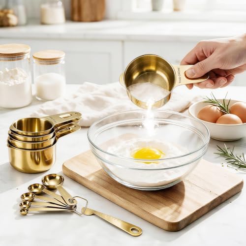 Bopei 14-Piece 18/8 Stainless Steel Measuring Cups and Spoons Set, Gold