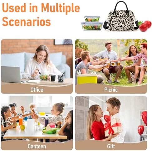 Lunch Bag Large Insulated Lunch Box for Women Adult Cute Lunchbox Lunch Bags Boxes Pail with Shoulder Strap for Work Mom Picnic Office Travel 11.4×6.8×9.1 inches 11.5L (Leopard)