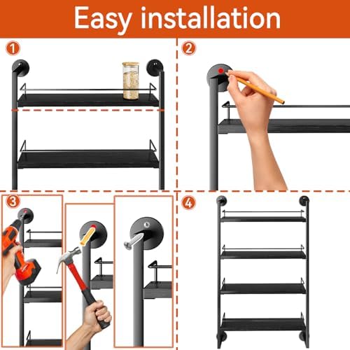 IBUYKE 4 Tier Spice Rack Wall Mount for Kitchen,Black TLJ016B