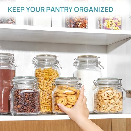 Vtopmart 34oz Glass Food Storage Jars with Airtight Clamp Lids, 3 Pack