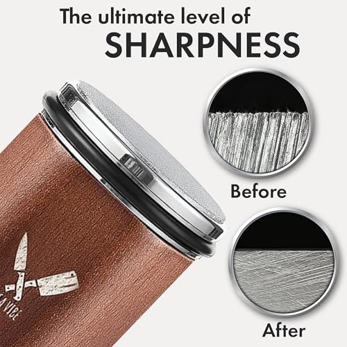Rolling Knife Sharpener Kit, 360° Cylindrical Rolling Design, 4 Adjustable Angles, Heavy-Duty Long-Lasting 400/1000/3000 Diamond Discs, Leather Strop, Cut-Resistant Gloves & Carrying Case