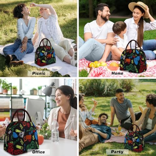 BALORAY Lunch Bag for Women Men Adult Lunch Box (Black Game Controller), M