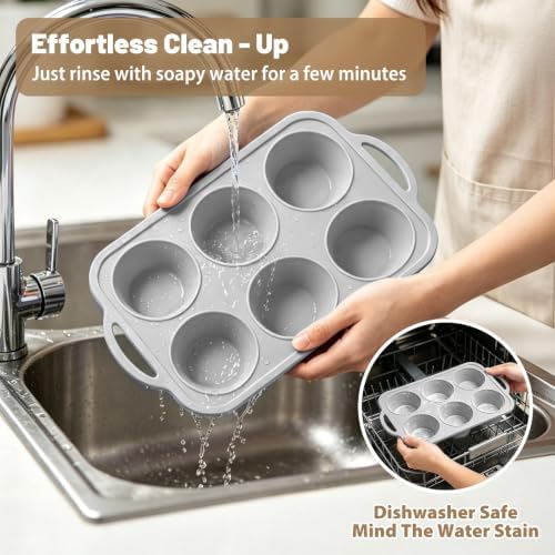 Jumbo Silicone Muffin Pan with Frame, Non Stick Large Cupcake Baking Tin
