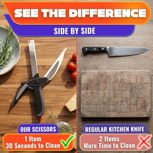 2 in 1 Kitchen Scissors for Food with Cutting Board, Safety Lock