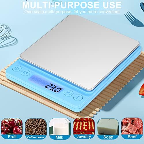 Digital Food Scale for Food Ounces and Grams,YONCON 3000g/0.1g Accuracy Multifunctional Kitchen Scale for Cooking, Baking | Small Size for Easy Storage | 2 Trays,Tare Function