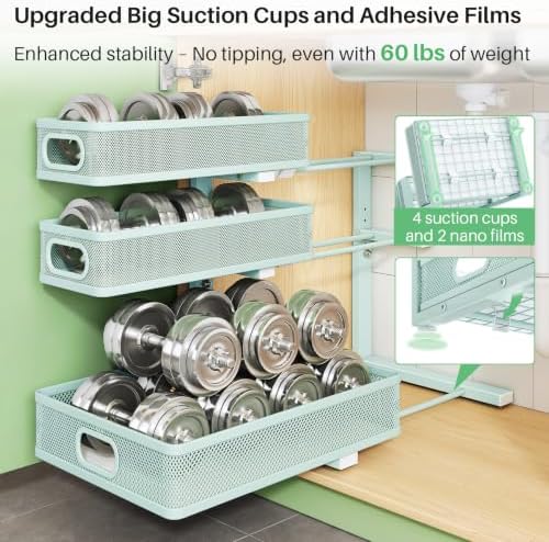 Under Sink Organizer, 1-Pack 3-Tier Height Adjustable Thickened Metal Pull out Cabinet Organizer Shelf, Slide out Storage Drawer Rack for Bathroom Kitchen Pantry Home Organization, LightBlue