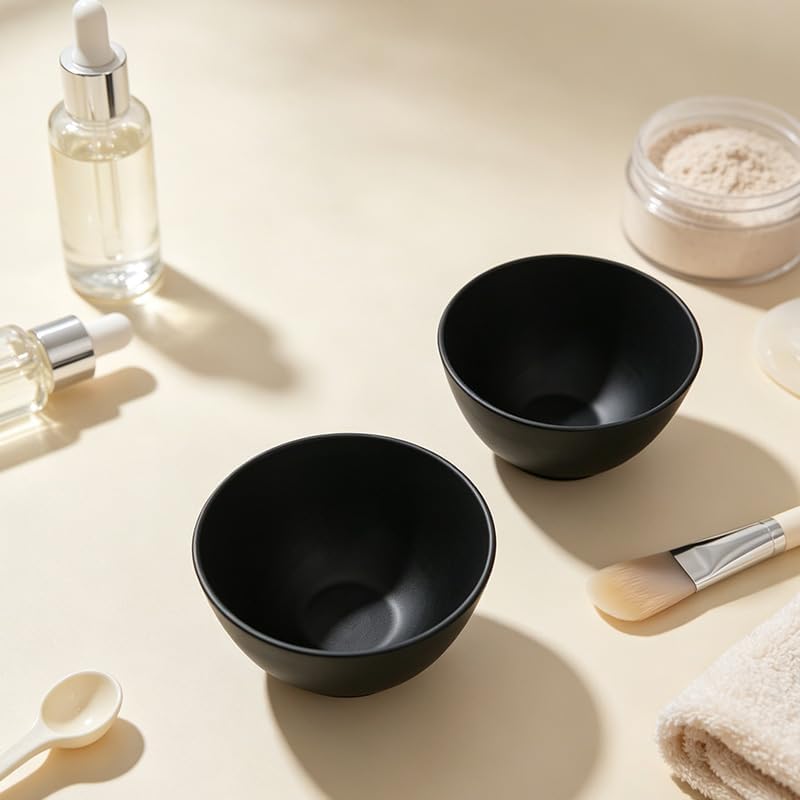 2Pcs Silicone Facial Mask Mixing Bowl Set, Black Flexible Face Mask Bowls for DIY Skincare, Mud Mask, Cosmetic Mixing Tool, Reusable Esthetician Supplies for Home Salon Spa Use