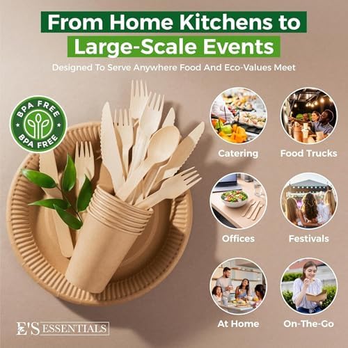 700 PCS Wooden Utensils - Disposable Utensil Set - Bulk Compostable Cutlery