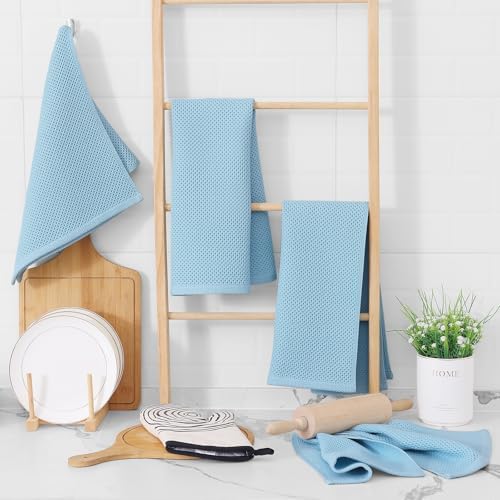 Homaxy 100% Cotton Waffle Weave Kitchen Dish Towels 4-Pack, Sky Blue