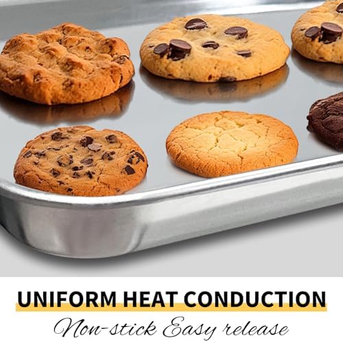 Commercial Quality Baking Sheet Pan Set, Natural Stainless Steel Cookie Sheet, Warp Resistant Nonstick Baker's Half Sheet Pan, Large Thick Cookie Tray Pans for Baking, Roasting(2 Pack, 20X14Inch)