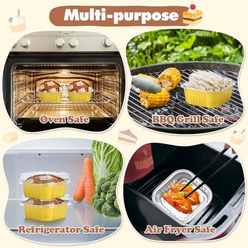 selizo 60 Pack 10oz Mini Disposable Cake Pans with Lids, Aluminum Foil Square Baking Cups, 4.4x4.4 Large Baking Cake Tins Cup Cake Containers with Lids for Individual Cakes