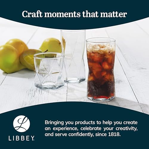 Libbey Rhombus Tumbler and Rocks Drinking Glasses Set of 16, Fun Geometric Glass Cups Set, Kitchen Glasses Set for Cocktails, Water, and Everyday Use
