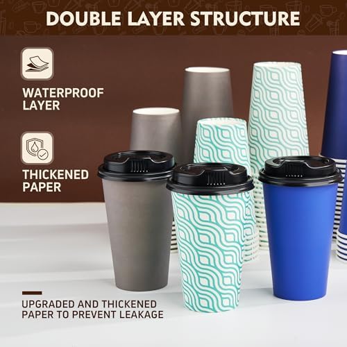 YEEHAW 16 oz Coffee Cups with Lids, Green, 100 Pack