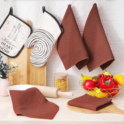 Homaxy 100% Cotton Waffle Weave Kitchen Dish Cloths 18-Pack, Rust