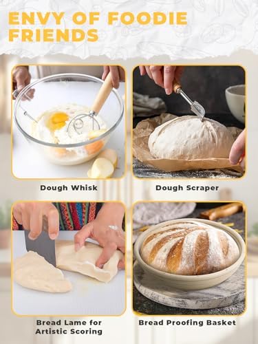 Dutch Oven Bread Baking Pot with Lid 6QT Enameled Cast Iron Oven, Gradient Red Design & Complete Sourdough Kit (Banneton Basket, Dough Tools, Silicone Sling) for Artisan Bread Making