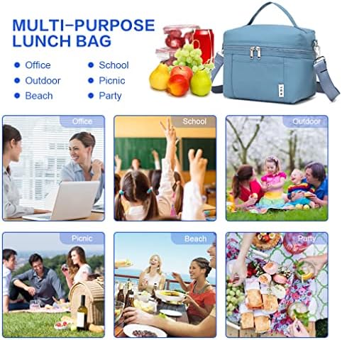 NOL Insulated Lunch Bags for Women Cooler Bag Lightweight Nylon Waterproof Lunch Box for Work Dusty Blue Small 4L