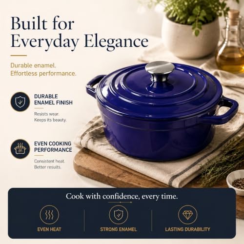 AHJ Cast Iron Dutch Oven Set - 4 Piece Nesting Enameled Cookware with Lid