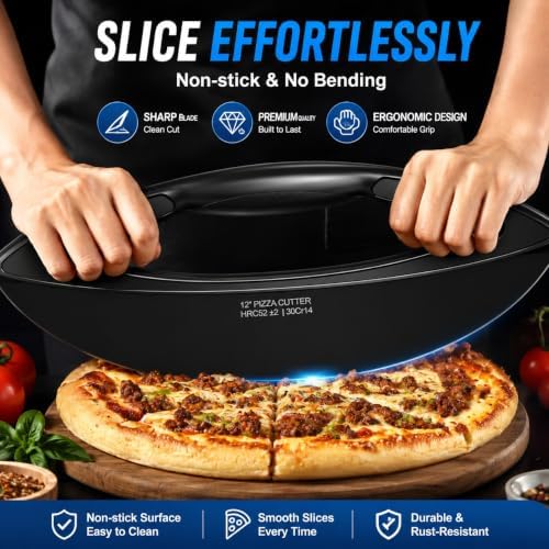AILUROPODA 12-Inch Pizza Rocker Blade Cutter, Stainless Steel with Protective Cover, Black