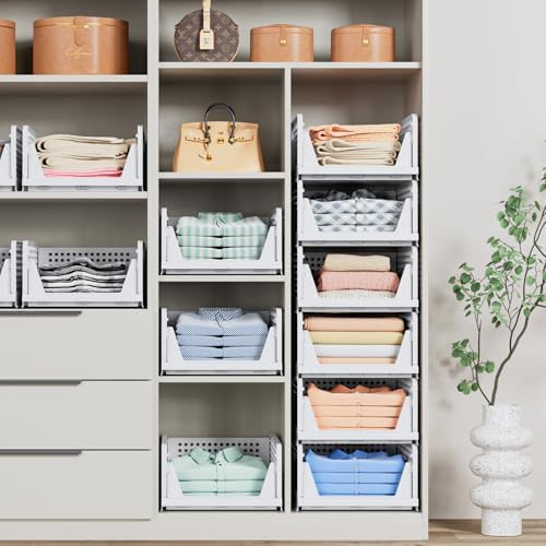 caktraie 5 Pack Stackable Closet Storage Basket - Stackable Storage Bins